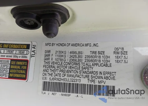 2018 Honda Cr-V Ex z USA, uszkodzony, nr VIN 5J6RW2H53JL022313